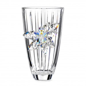 Vase in glass, flower in aurora borealis crystal