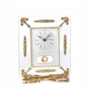 Pendolum clock in glass and gold metal,  25 cm - H 30 cm 