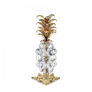 Small pineapple in crystal, gold brass, Ø 10 cm - H 26 cm