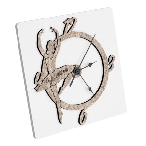 OROLOGIO CON BALLERINA IN LEGNO TORTORA + INCISIONE