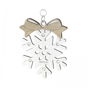 Pendente Natale - neve con fiocco in legno e strass cm 10x12 h