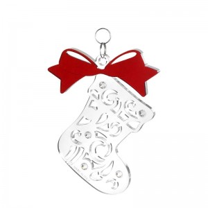 Pendente Natale - Calza con fiocco in plex e strass cm 10x12 h