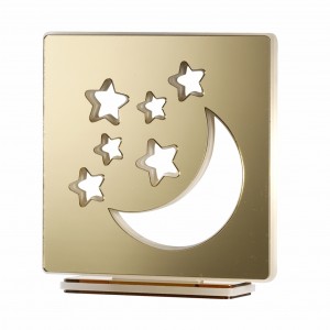 Lampada led grande con luna e stelle in specchio oro