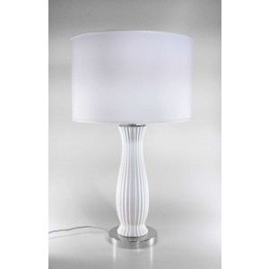 Lampada anfora ceramica particolari in metallo argentato e paralume in tessuto