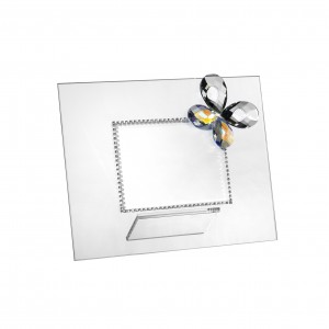 Glass medium picture frame with crystal aurora-borealis butterfly 