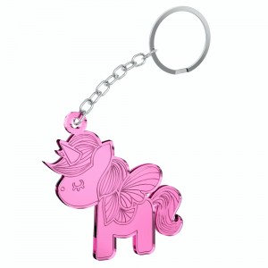 PORTACHIAVI CON UNICORNO IN PLEX SPECCHIO ROSA