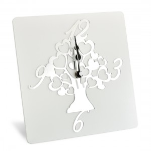 Orologio da tavolo in legno con albero della vita in plex argento